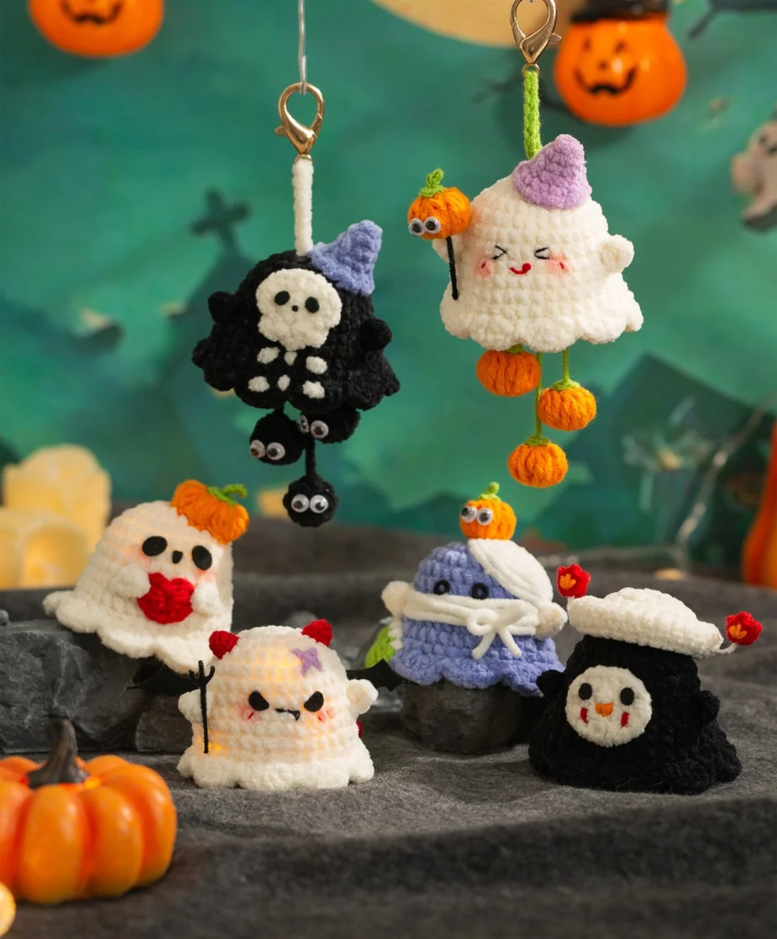 Original Spooky Cutie ghost designs with pumpkin and Halloween decorations